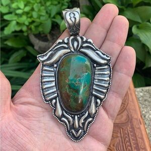 Native American jewelry turquoise pendant 925 sterling silver Navajo necklace